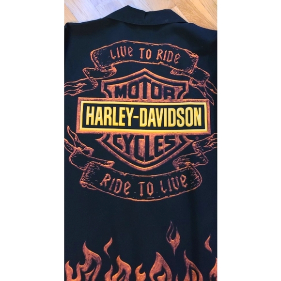 New Vintage 90s Harley Davidson Flame Live To Ride Ride To Live Shirt Black XL - Picture 7 of 10